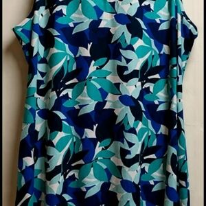 Blue and Green Leaf Print Dress
